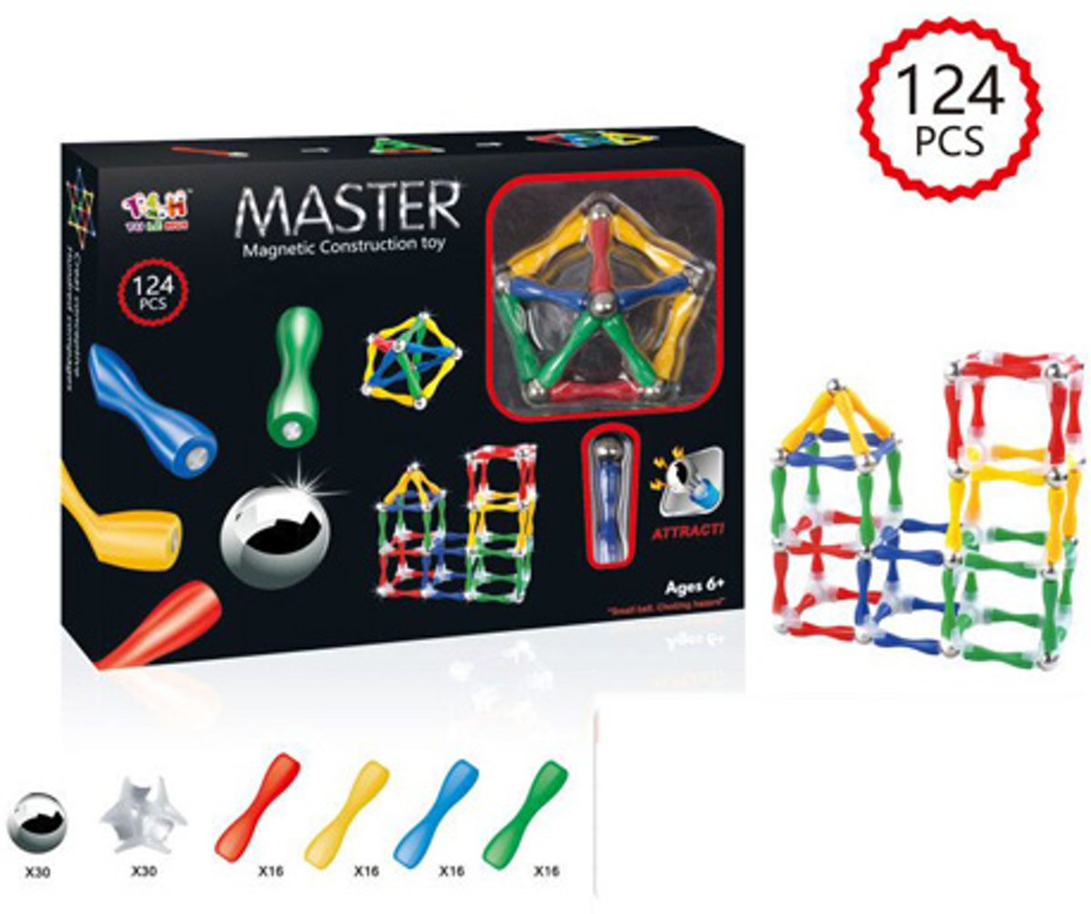 Magnetische Constructiespeelgoed 124 Delig Voor Kinderen v.a. 6 Jaar | Magneetballetjes en Staafjes